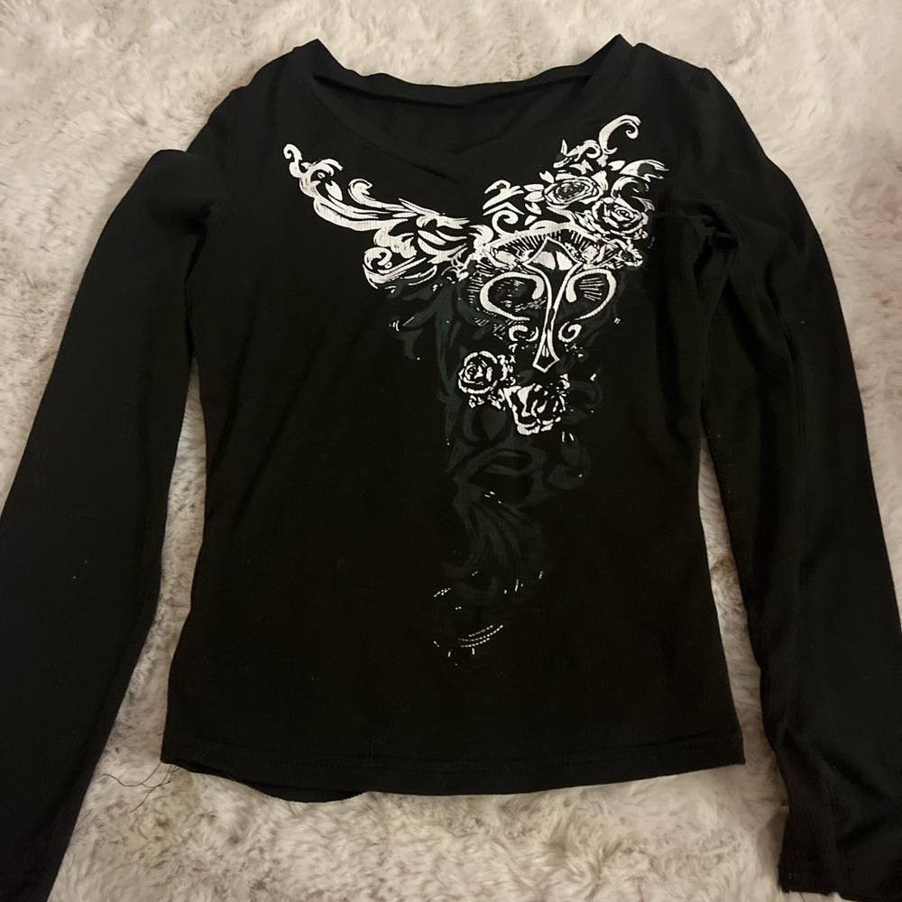 Black Graphic Long Sleeve Top